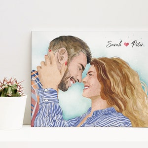 Custom Couple Portrait, Personalized Anniversary Wedding Gift, Gift for Couples, Engagement Gift, Digital Portrait, Watercolor Portrait image 1
