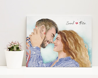 Custom Couple Portrait, Personalized Anniversary Wedding Gift, Gift for Couples, Engagement Gift, Digital Portrait, Watercolor Portrait