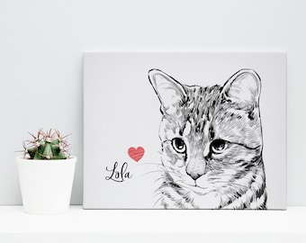 Custom cat canvas, cat portrait, cat canvas, cat painting, cat loss gift, personalized cat, cat memorial gift, cat drawing, cat sketch