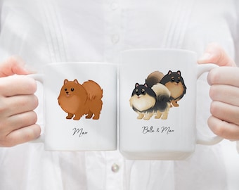 Personalized Pomeranian Mug with Name, Pomeranian Gift, Custom Cartoon Pomeranian Coffee Mug, Pomeranian Mom Dad, Pomeranian Lover Gift