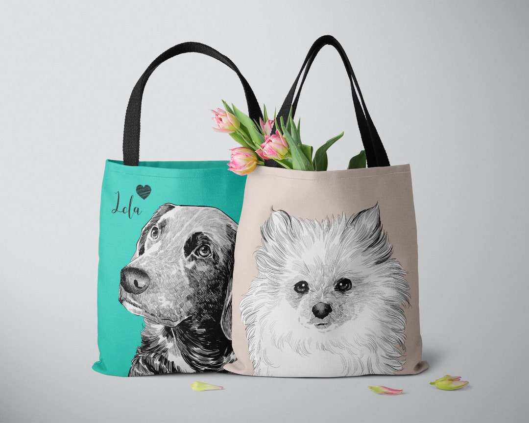 Personalized Canvas Zip Tote Bag with Pet Portrait