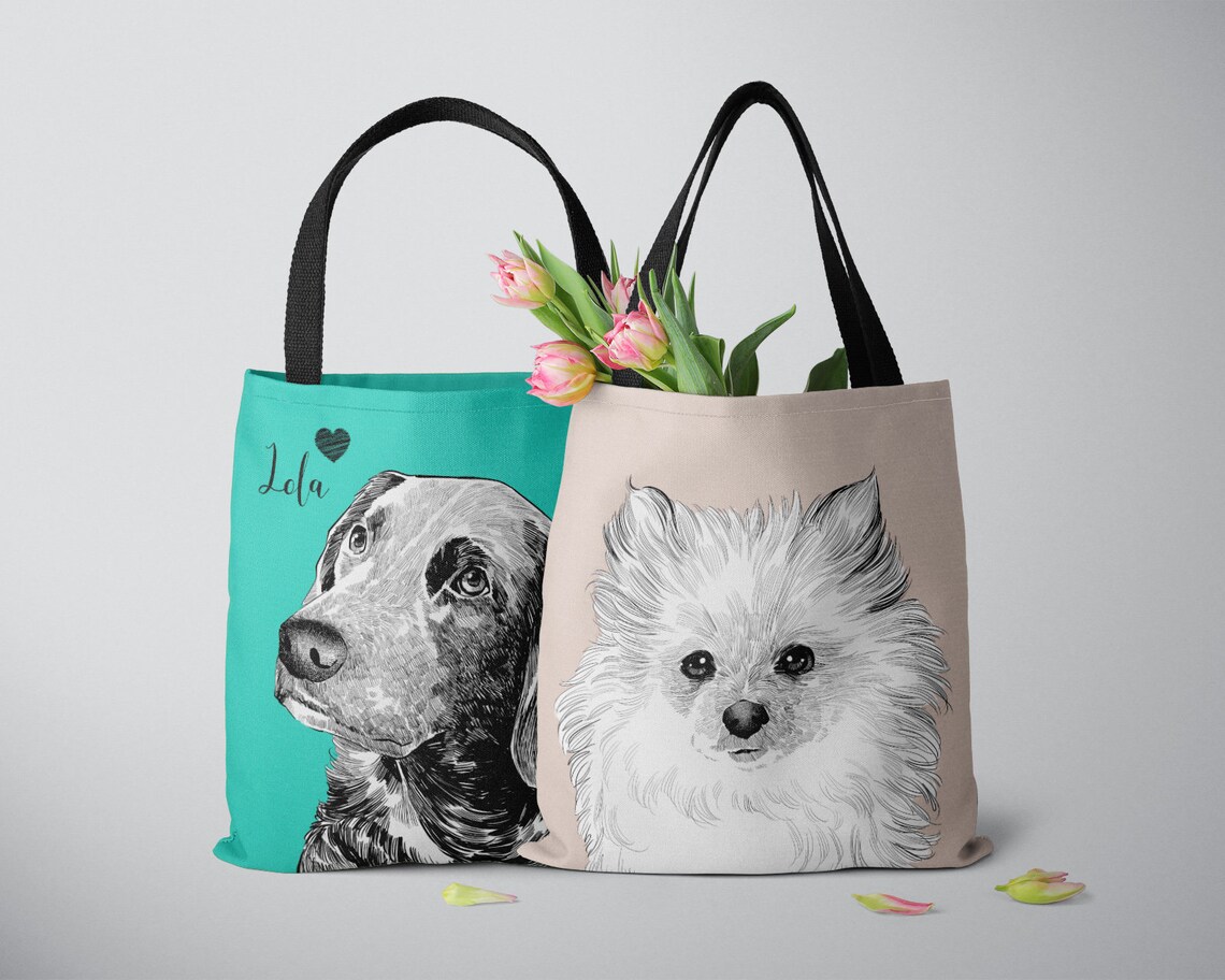 Custom Pet Portrait Tote Bag Custom Dog Tote Bag Pet Tote Etsy