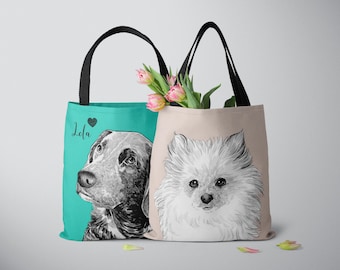 Custom pet portrait tote bag, custom dog tote bag, pet tote bag, custom shopping bag, personalized tote bag, custom dog portrait tote bag