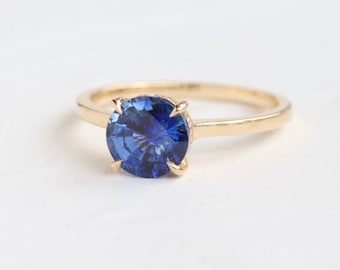 Blue Sapphire Ring, Unique Sapphire Ring, Round Engagement Ring,Gift for Anniversary, Blue Sapphire Engagement Ring.