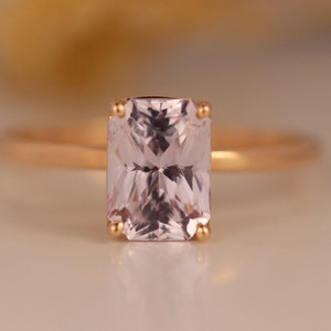 Peach Sapphire Engagement Ring: 14k Rose Gold Radiant Cut Gemstone