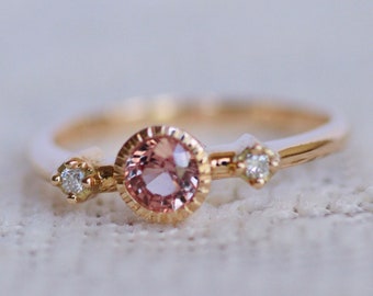 Sapphire Stacking Ring ,Natural Padparadscha Ring Rose Gold ,Handmade three Stone Ring ,Anniversary  ,Birthday Gift for her,Minimalist Ring