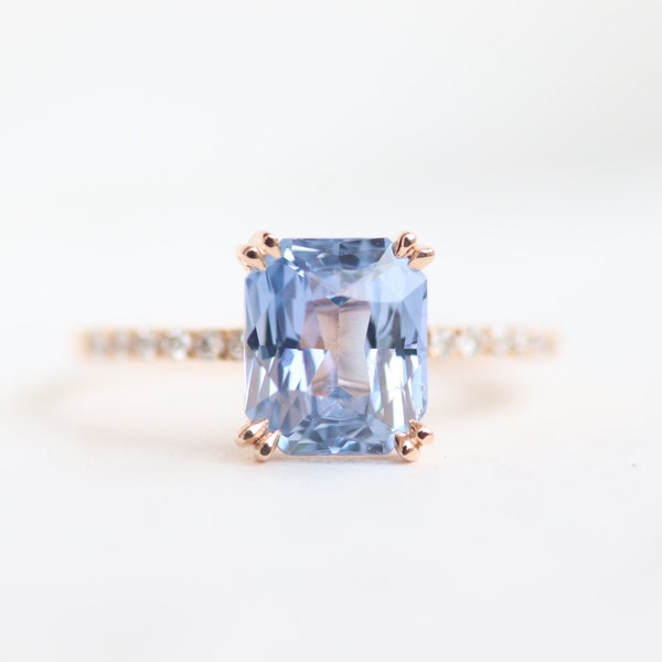 Ice Blue Sapphire Ring.Light Blue Color Sapphire Cushion Diamond Ring 14k Rose gold ring Engagement Ring