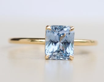 Ice Blue Sapphire Engagement Ring, Light Blue Gray Sapphire Ring 14k Yellow Gold. Blue Sapphire Diamond Ring for Women ,Ring for Her
