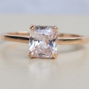 1.35ct Peach Sapphire Engagement Ring, Light Peach Champagne Sapphire Diamond ring 14k Rose gold, Unique and Simple Engagement Ring