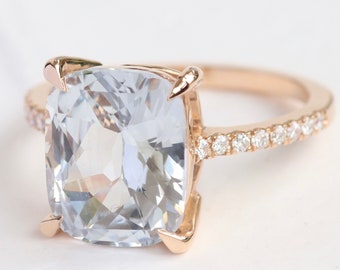 Blake Lively Ring. 5 Carat White Sapphire Engagement Ring. Cushion Cut 14k Rose Gold Diamond ring ,White Sapphire Ring