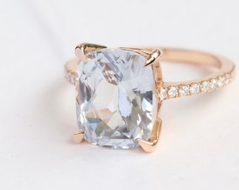 Blake Lively Ring. 5 Carat White Sapphire Engagement Ring. Cushion Cut 14k Rose Gold Diamond ring ,White Sapphire Ring