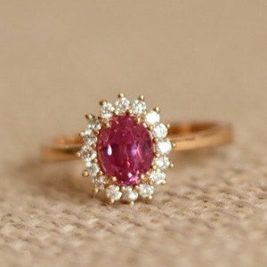 Princess Diana Pink Sapphire Ring with Rose Gold,Handmade Diana ring|kate middleton ring,Pink Sapphire Engagement Ring