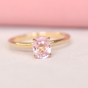 Gorgeous Oval Peach Sapphire Ring, Light Peach Champagne Sapphire Diamond ring 14k Rose gold, Unique and Simple Ring For Her.