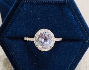 Certified WHITE sapphire ring,Natural White sapphire engagement ring. Oval Halo Ring in 14k White Gold