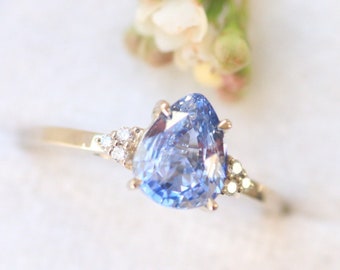 Pear Shape Engagement Ring, Pear Sapphire Ring, White Gold Diamond Ring, Light Blue Sapphire Ring for her