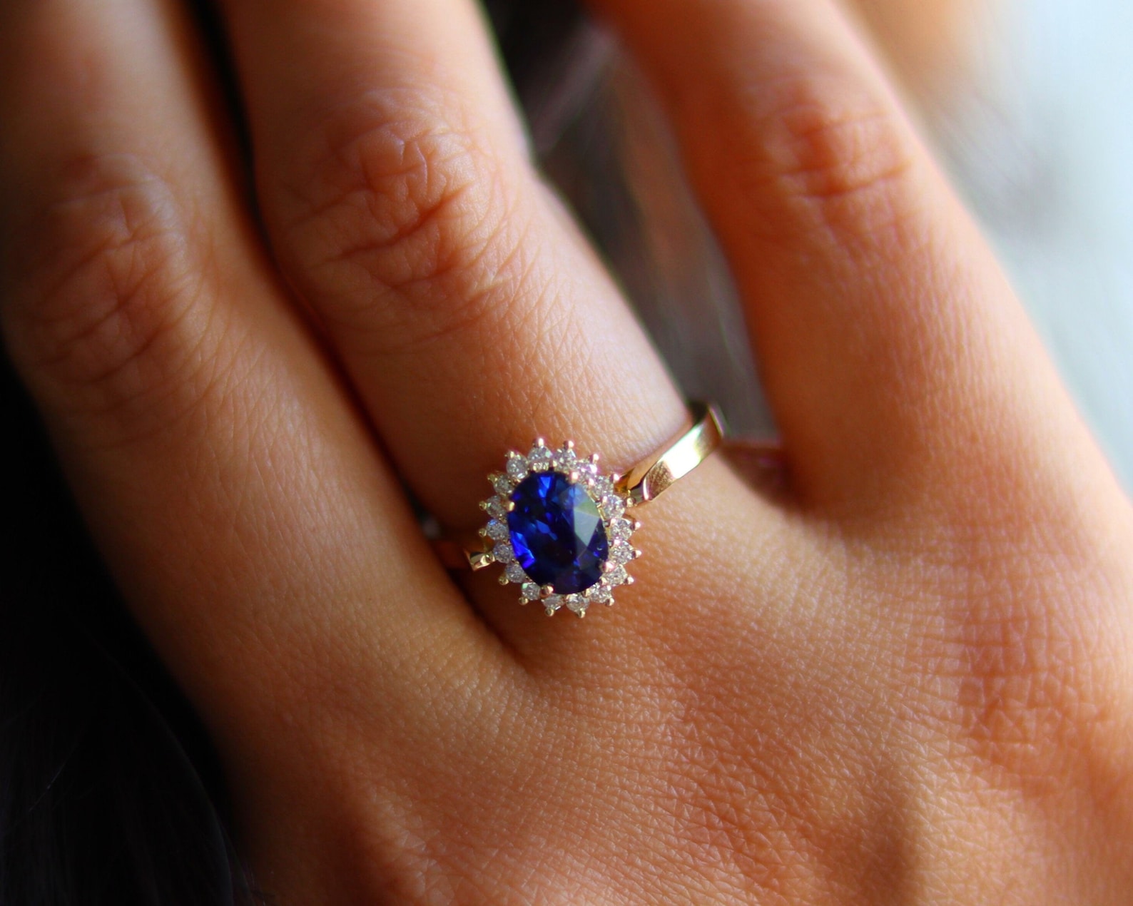 Ceylon Oval Engagement Ring Princess Diana Blue Sapphire Ring Etsy