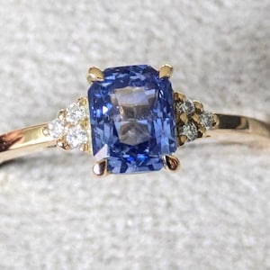 Ceylon Blue Sapphire Ring with Diamonds ,14K Yellow Gold Handmade Engagement Ring,Natural Sapphire Diamond Ring September Birthstone Jewelry