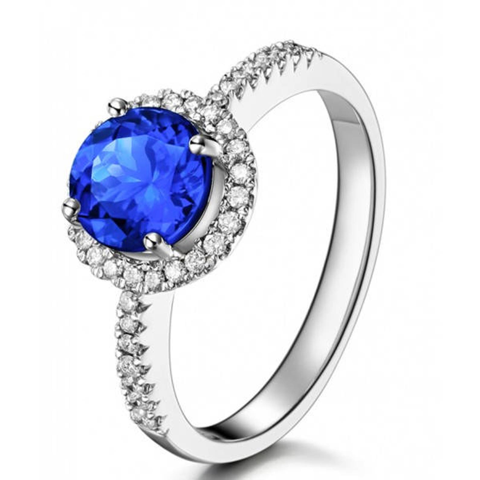 Ceylon Blue Sapphire Halo Engagement Ringround Blue Sapphire - Etsy