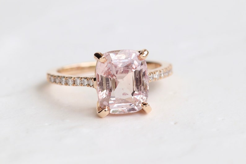 Natural Peach Sapphire Engagement Ring 3.55ct Light Peach image 1