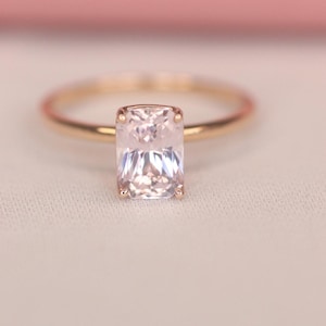 Gorgeous Cushion Peach Sapphire Ring, Light Peach Champagne Sapphire Diamond ring 14k Rose gold, Unique and Simple Engagement Ring