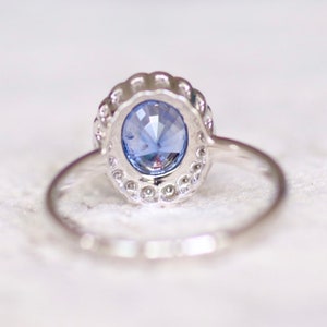 Vintage Sapphire Ring Blue Sapphire Engagement Ring White Gold Art Deco Engagement Ring Oval Sapphire diamond wedding ring image 4