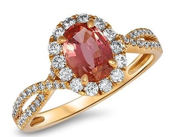 Padparadscha Sapphire Ring| Sri Lanka Padparadscha  Sapphire Engagement Ring |Oval Sapphire Ring|White Gold
