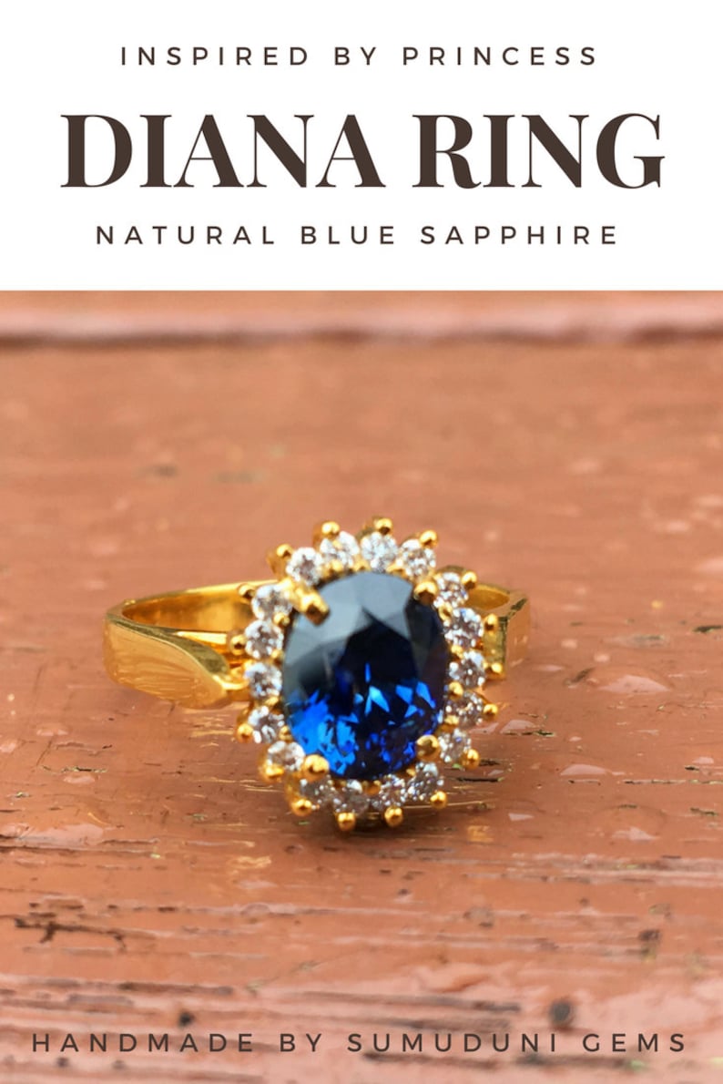 Princess Diana Blue Sapphire Ring with Diamond Halo22k yellow Etsy