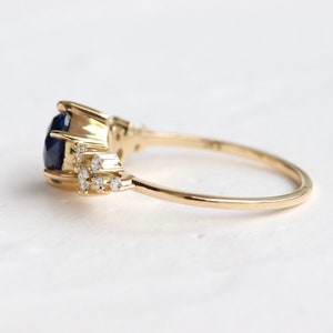 Unique Sapphire Cluster ring, Blue Sapphire Engagement Ring, Round Sapphire Ring,Ceylon Sapphire Ring, 14k Gold 6 mm Sapphire Ring image 8