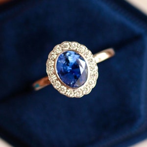 Vintage Sapphire Ring Blue Sapphire Engagement Ring White Gold Art Deco Engagement Ring Oval Sapphire diamond wedding ring image 3