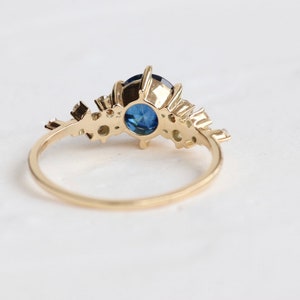 Unique Sapphire Cluster ring, Blue Sapphire Engagement Ring, Round Sapphire Ring,Ceylon Sapphire Ring, 14k Gold 6 mm Sapphire Ring image 5