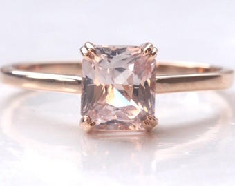 Peach sapphire engagement ring, Pink sapphire engagement ring, Simple sapphire engagement ring, Natural peach sapphire Rose Gold Ring