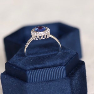 Vintage Sapphire Ring Blue Sapphire Engagement Ring White Gold Art Deco Engagement Ring Oval Sapphire diamond wedding ring image 5