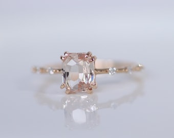 2 Carat Peach Sapphire Engagement Ring, Light Peach Champagne Sapphire Diamond ring 14k Rose gold, Unique and Simple Engagement Ring
