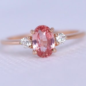 Unique Padparadscha Sapphire Ring, Natural Unheated Padparadscha Sapphire Ring, Cushion Sapphire Ring ,Sapphire Diamond Ring for her