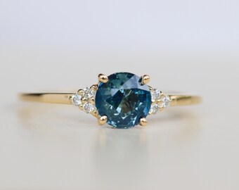 Teal sapphire ring, Natural Sapphire ring for women  Handmade with 14k Solid Gold.