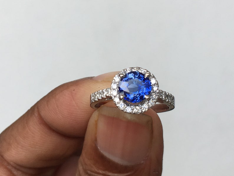 Round Blue Sapphire Engagement RingBlue Sapphire Diamond Ring | Etsy