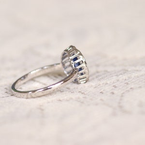 Vintage Sapphire Ring Blue Sapphire Engagement Ring White Gold Art Deco Engagement Ring Oval Sapphire diamond wedding ring image 8