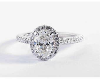 2 Carat WHITE sapphire ring,Natural White sapphire engagement ring. Oval Halo Ring in 18k White Gold