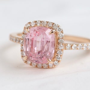2.57 ct Ceylon Padparadscha Sapphire Engagement Ring 14 k Rose Gold ,Unheated Padparadscha Ring,One of a kind ring, Rare  Padparadscha ring