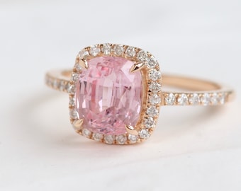 2.57 ct Ceylon Padparadscha Sapphire Engagement Ring 14 k Rose Gold ,Unheated Padparadscha Ring,One of a kind ring, Rare  Padparadscha ring