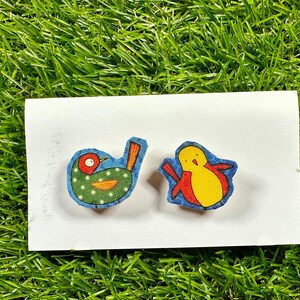 Beth and Rob Bird Pins, Handmade Fabric Brooch