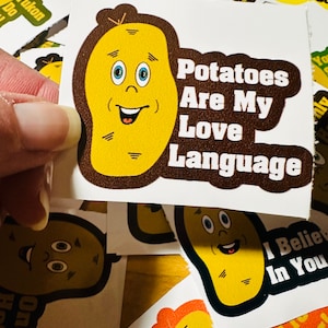10 Positive Potato Pun Waterproof Contour Cut Sticker Pack, Suprise Variety
