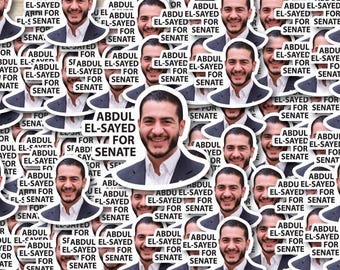 Abdul El-Sayed For Senate Individual Stickers Pack, Die Cut Waterproof Vinyl decals Michigan - 1, 10, 20, 30, 40, 50 and 100.
