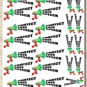 Stickervel Protect Free Speech, gestanste waterdichte vinylstickers - 24 stickers