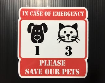 Save Our Pets - Emergency Sticker, Vinyl Decal