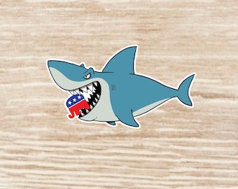 Cute Shark Eating Republican Elephant Sticker sheet, die cut waterproof vinyl decals - 32 Stickers