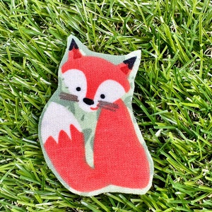 Dennis the Fox Pin, Handmade Fabric Brooch