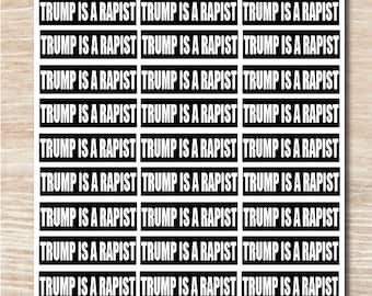 Trump Is A Rapist Sticker sheet, vinyl decals - 32 Stickers