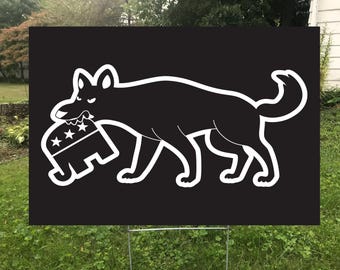 Cute Black Dog Chewing Republican Elephant Waterproof Double Sided Yard Sign, Protest Sign