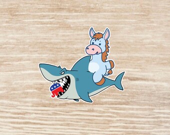 Cute Democrat Donkey Riding Shark Eating Republican Elephant Sticker sheet, die cut waterproof vinyl decals - 34 Stickers